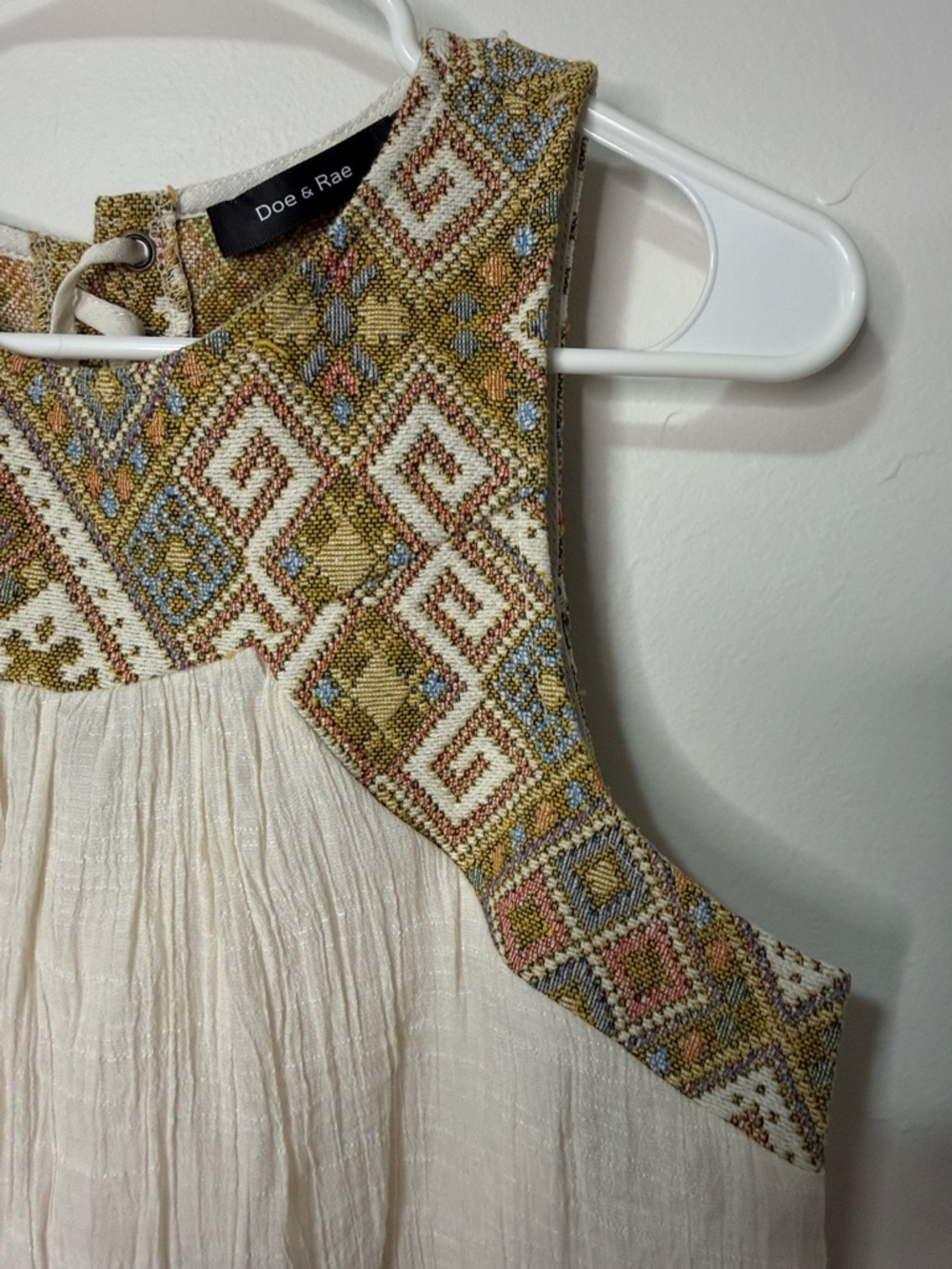 Doe & Rae Cream Textured Tank with Multicolor Embroidered Yoke - Picture 3 of 9